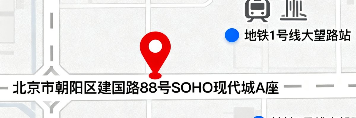 球吧网公司地址地图示意，标注北京市朝阳区建国路88号SOHO现代城A座的位置，周边有地铁1号线大望路站和多个公交站点